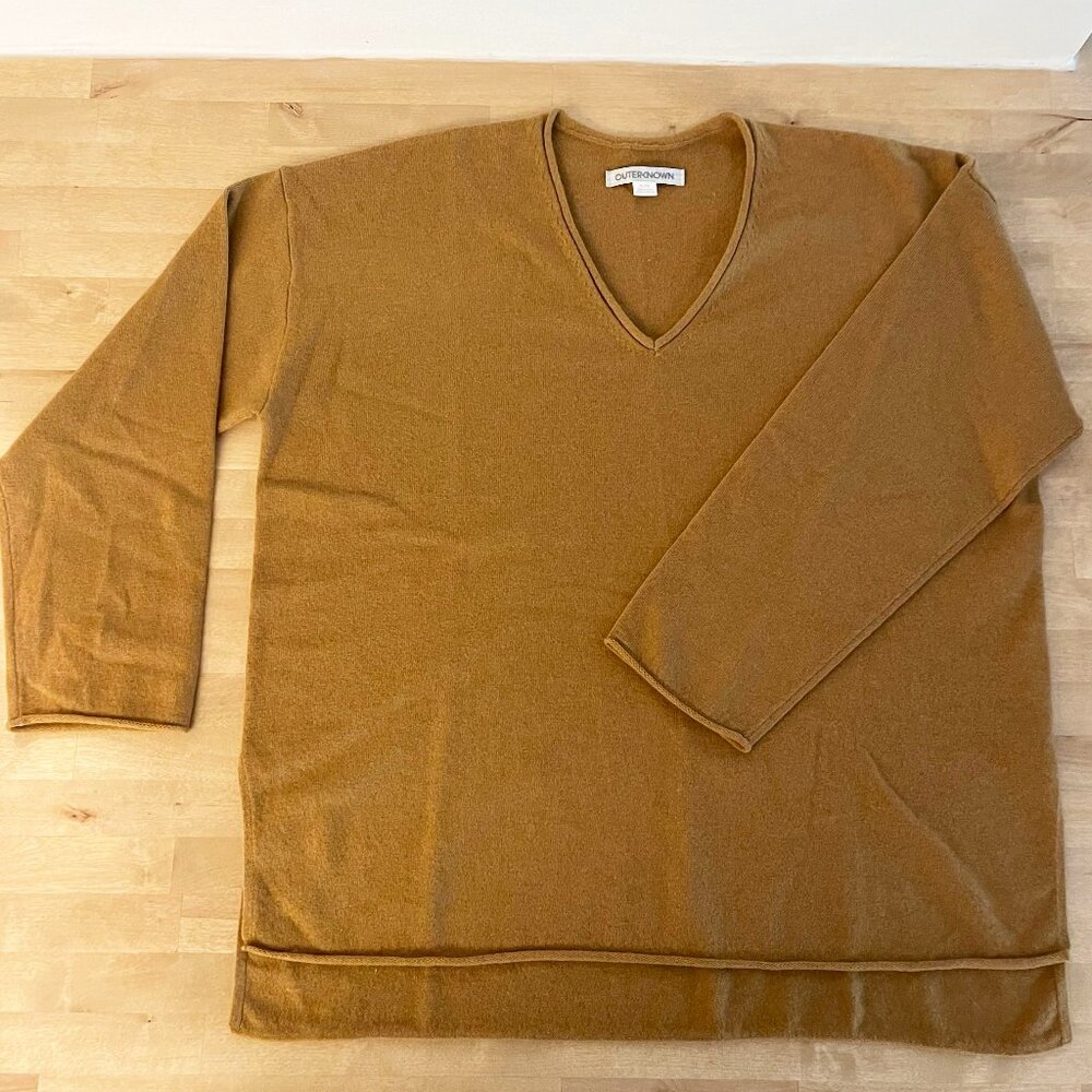 Outerknown NWT Stowaway V-Neck Sweater XL | Warm Brown Tan | Wool/Cashmere